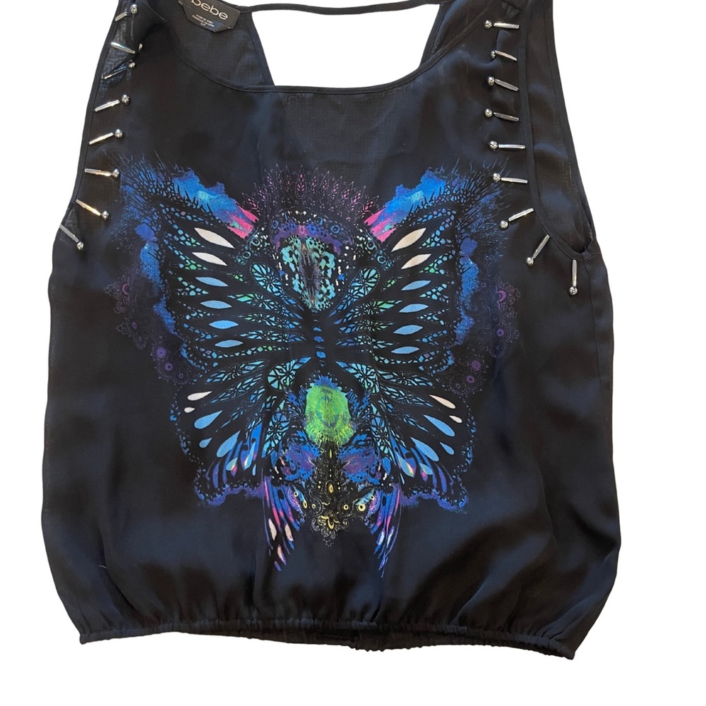 🦋 Bebe Butterfly Print Studded Tank Top (Size S/P)
